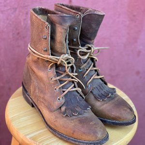 Justin Ropers Lace Up  Leather Cowboy Boots Brown